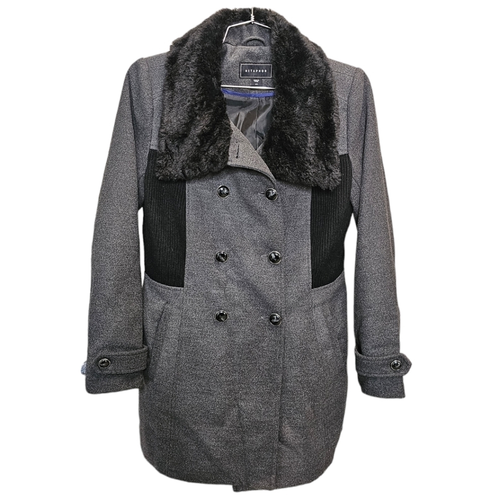 Metaphor wool blend pea coat with faux fur